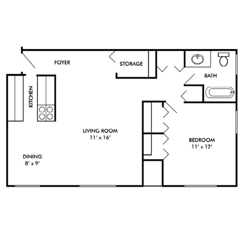 The Maxwell's one bedroom apartment floor plan